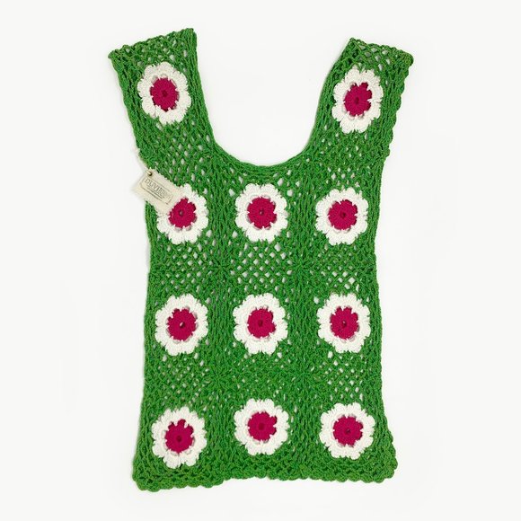 Artisan Tops - Artisan Hand Knit Multicolor Floral Crochet Tank Top | NWT